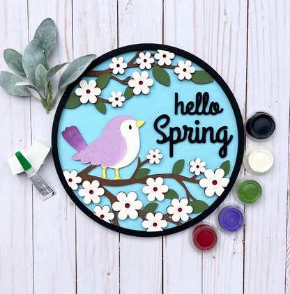 Birdie Hello Spring Round Layers Sign Kit - Ready to Paint