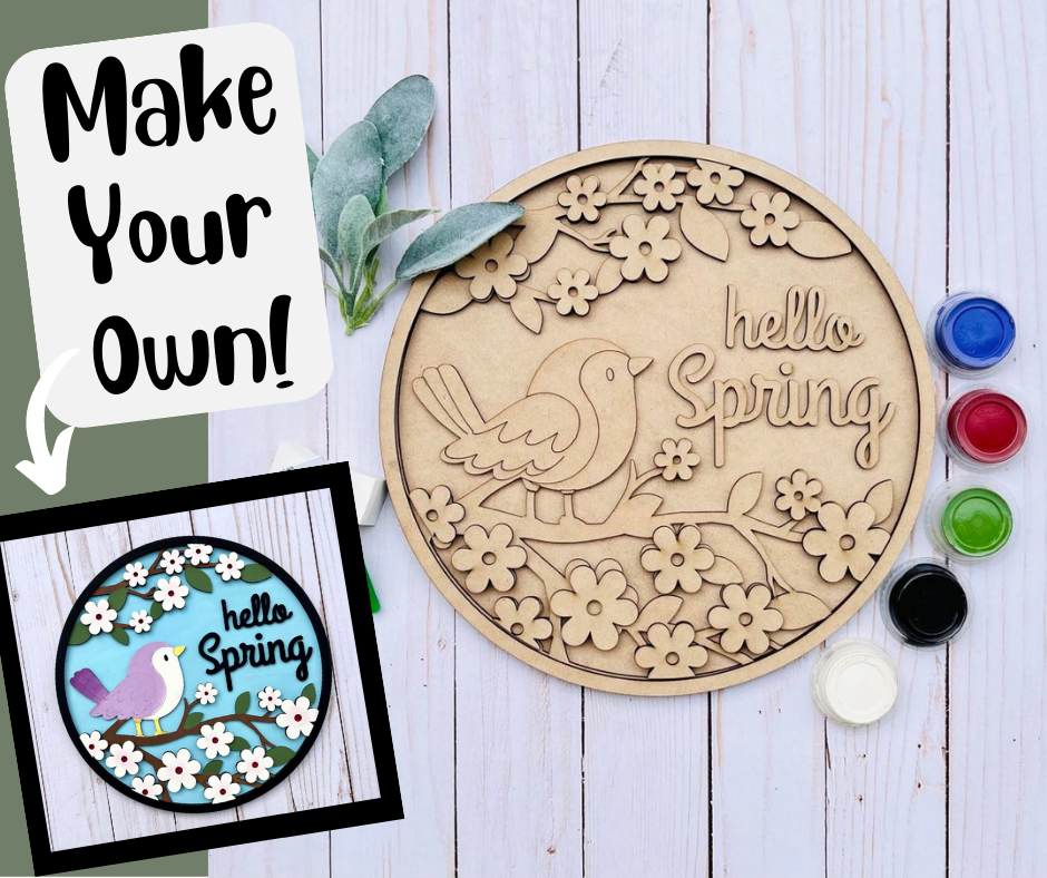 Birdie Hello Spring Round Layers Sign