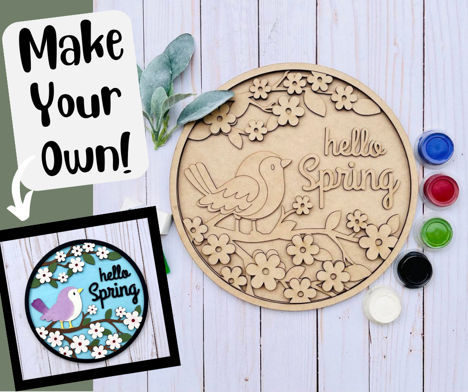 Birdie Hello Spring Round Layers Sign Kit - Ready to Paint