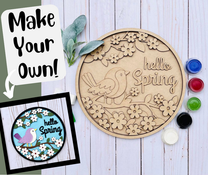 Birdie Hello Spring Round Layers Sign