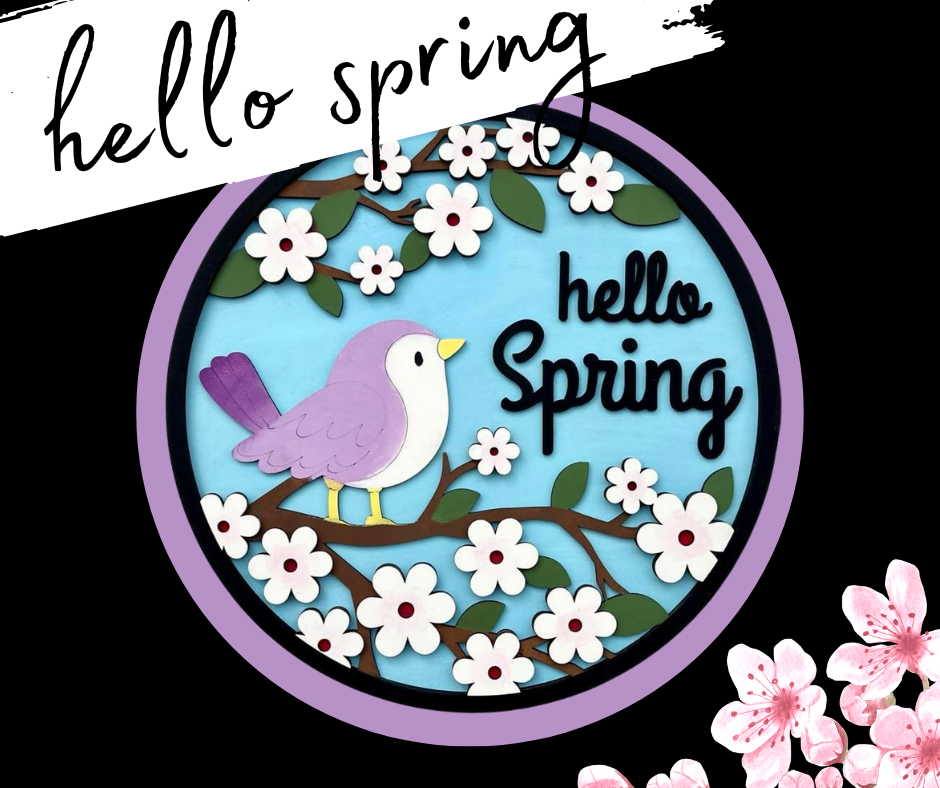 Birdie Hello Spring Round Layers Sign