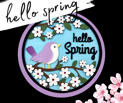 Birdie Hello Spring Round Layers Sign