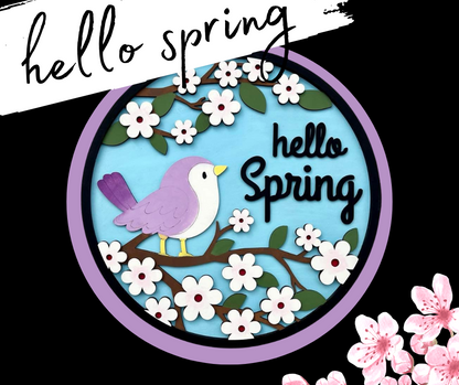 Birdie Hello Spring Round Layers Sign Kit - Ready to Paint