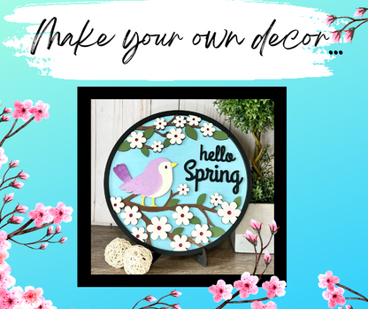 Birdie Hello Spring Round Layers Sign Kit - Ready to Paint