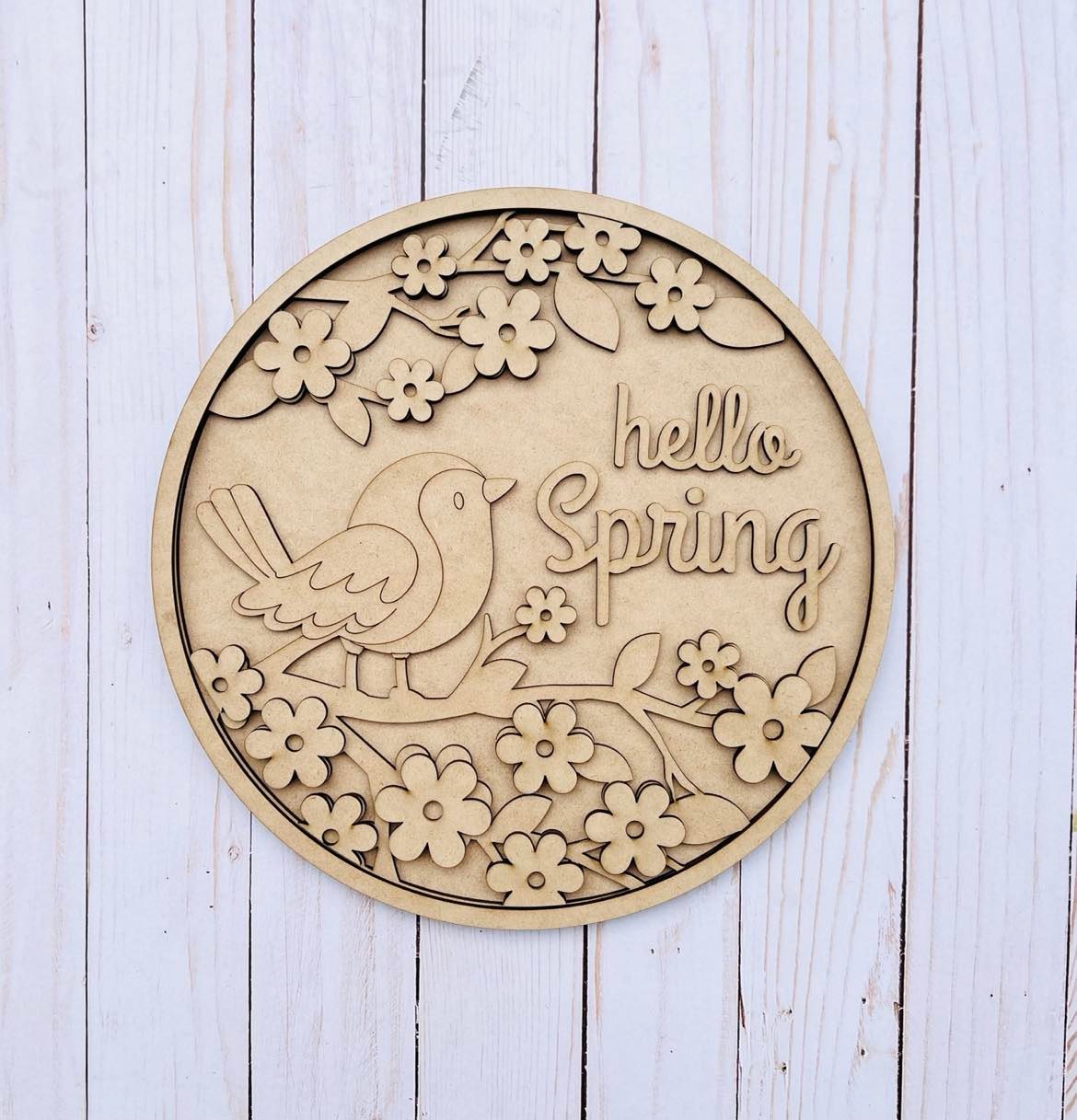 Birdie Hello Spring Round Layers Sign