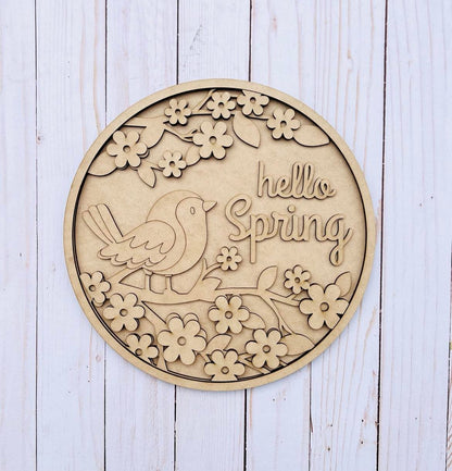 Birdie Hello Spring Round Layers Sign