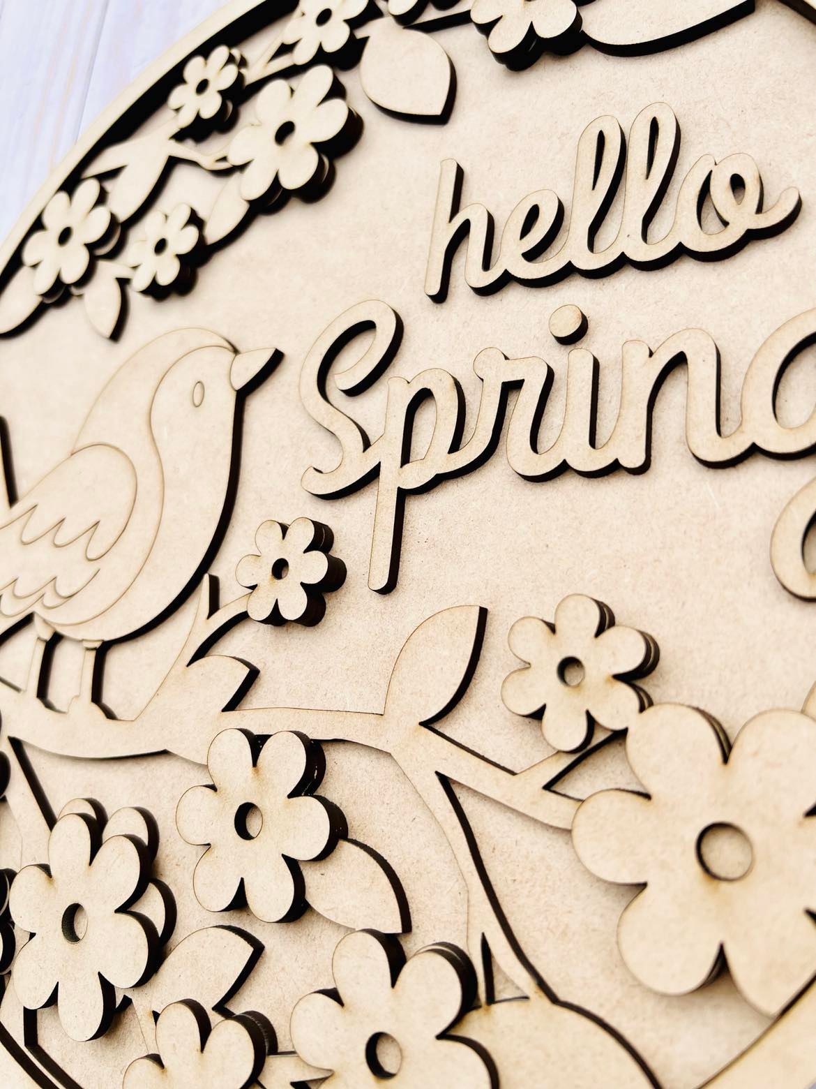 Birdie Hello Spring Round Layers Sign