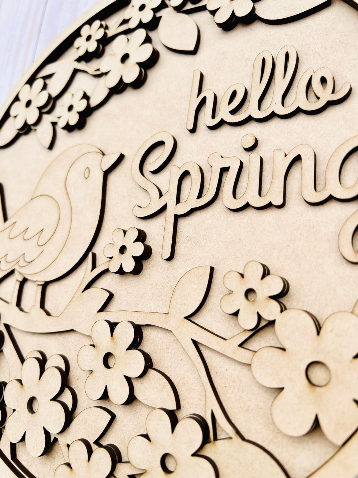 Birdie Hello Spring Round Layers Sign Kit - Ready to Paint