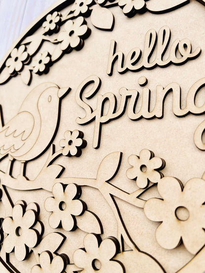 Birdie Hello Spring Round Layers Sign