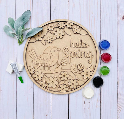 Birdie Hello Spring Round Layers Sign Kit - Ready to Paint