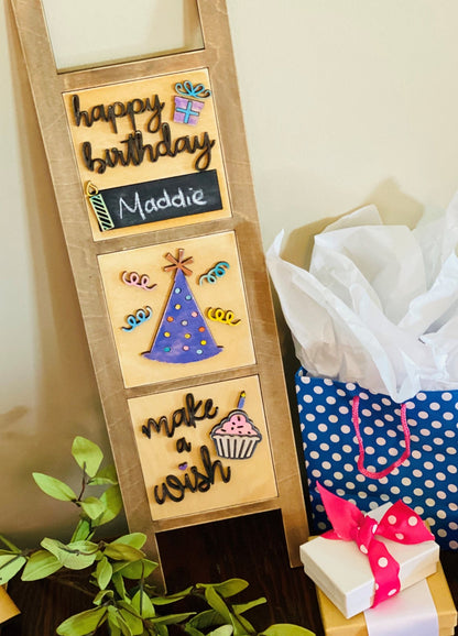 Birthday Celebration Ready to Paint Leaning Ladder Sign - Interchangeable