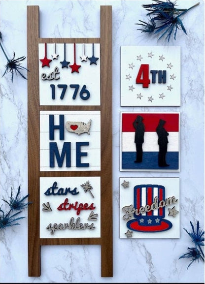 July 4th Ready to Paint Leaning Ladder Sign - Interchangeable