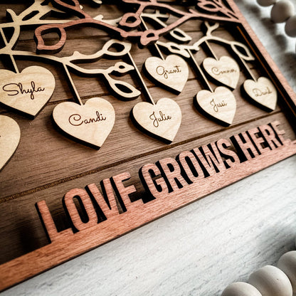 Letrero con marco de corazones colgantes: personalizado y terminado