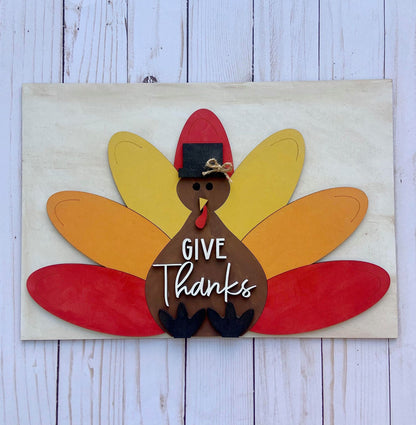 Letrero de pavo de agradecimiento - 13,75" de ancho - Kit listo para pintar