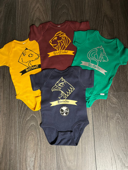 Harry Potter inspired Sorting Set of onesies - House Names & icons