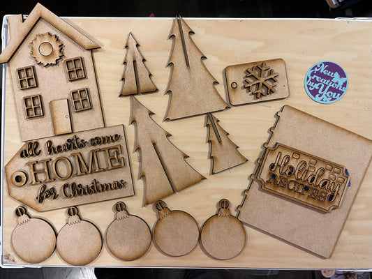 Bandeja escalonada "Todos los corazones vuelven a casa para Navidad": kit listo para pintar