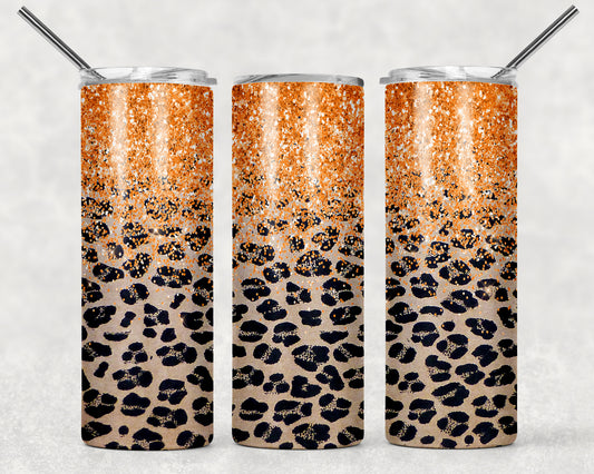 Vaso delgado de 20 oz con estampado de leopardo y confeti dorado