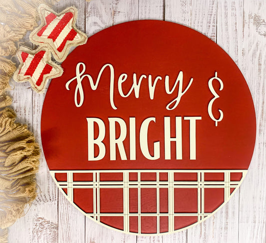 Merry & Bright Plaid Door Hanger Kit - 18" Round