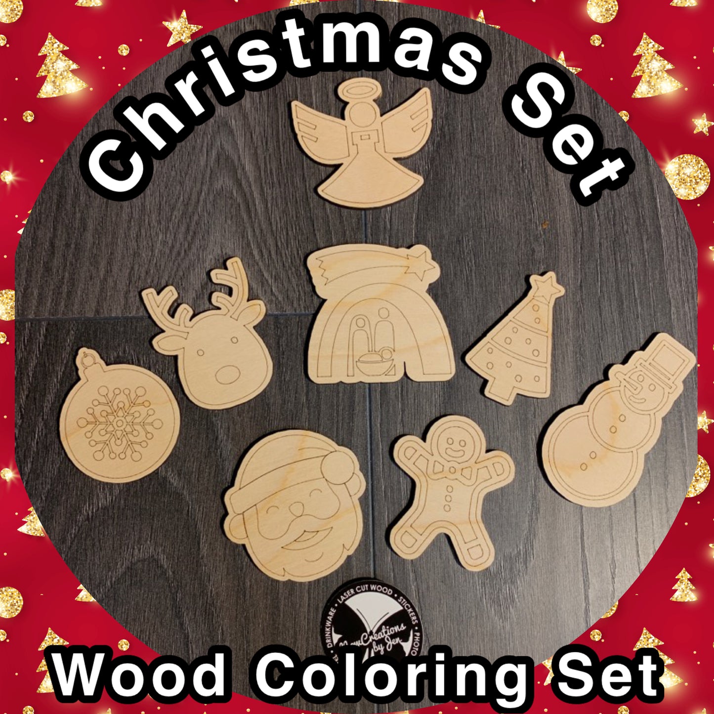 Christmas Themed Wood Coloring Set