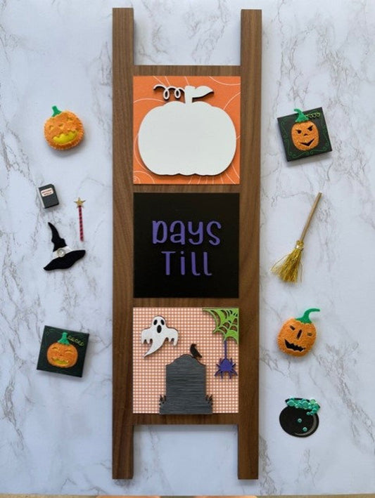 ___ Days Until HALLOWEEN Ready to Paint Leaning Ladder Sign with Dry Erase Countdown Tile