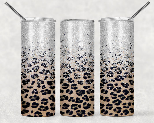 Vaso delgado de 20 oz con estampado de leopardo y confeti plateado