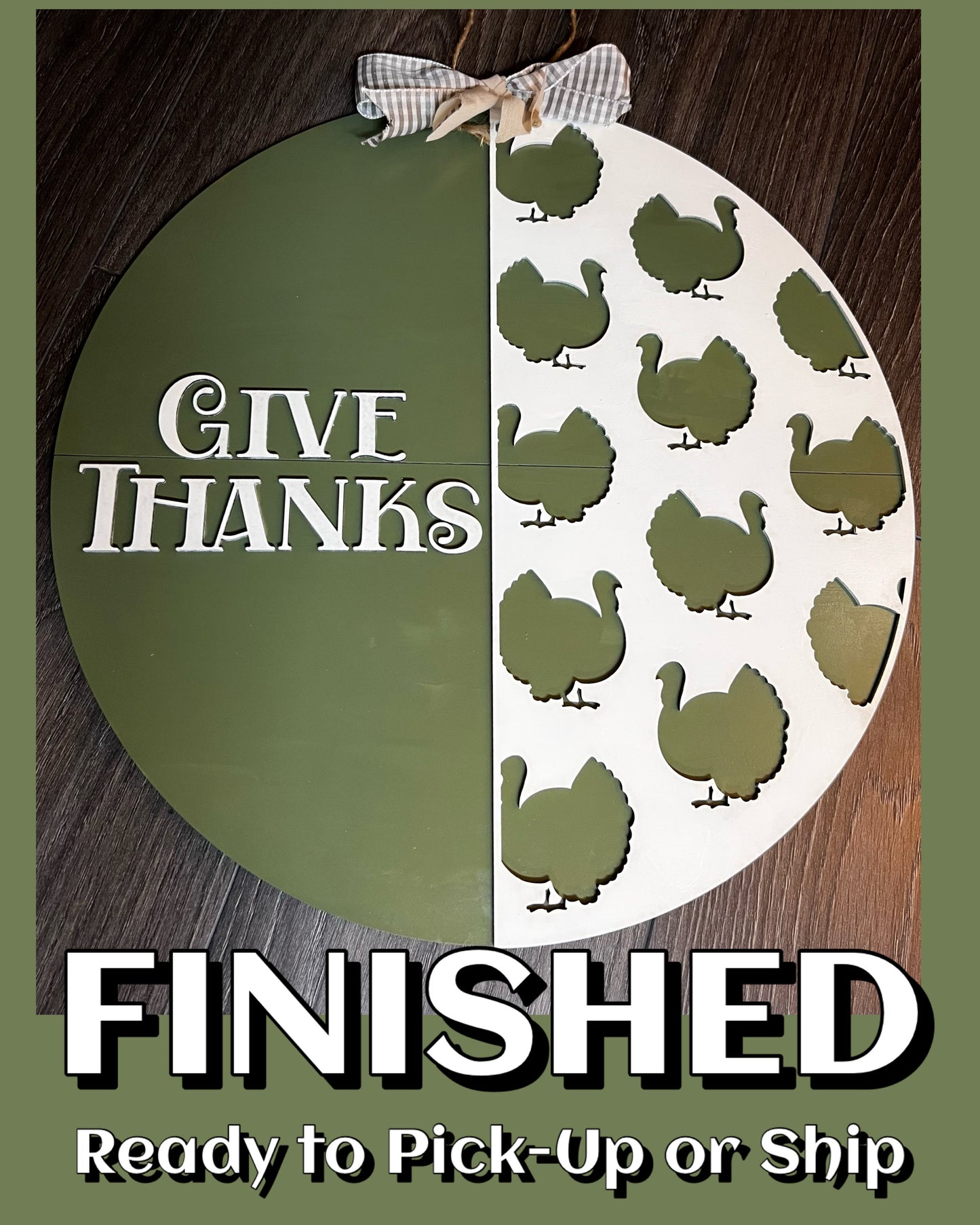 TERMINADO - Colgador de puerta con recortes de pavo "Dad gracias" - Redondo de 18"