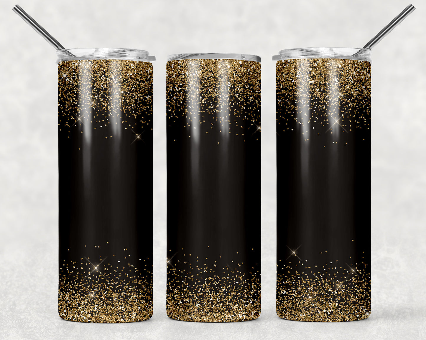 Vaso delgado de 20 oz con confeti dorado y negro