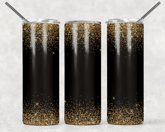 Vaso delgado de 20 oz con confeti dorado y negro