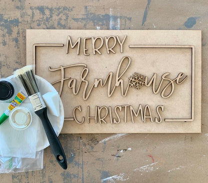 Letrero "Feliz Navidad en la Granja" listo para pintar de 34,5 x 20 cm