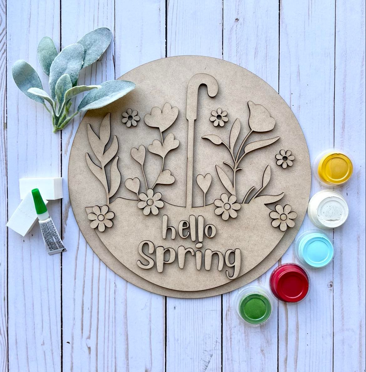 Umbrella Spring Flowers Round Layers Sign Kit - Ready to Paint
