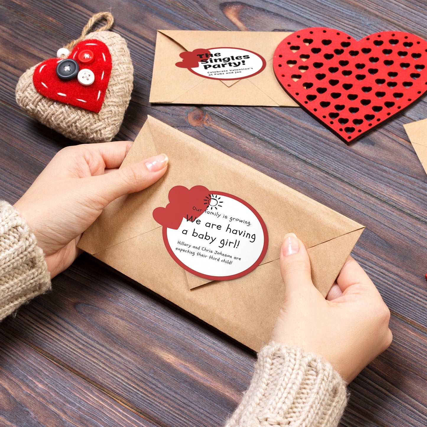 Valentine's Day Heart Shaped Stickers - 4"